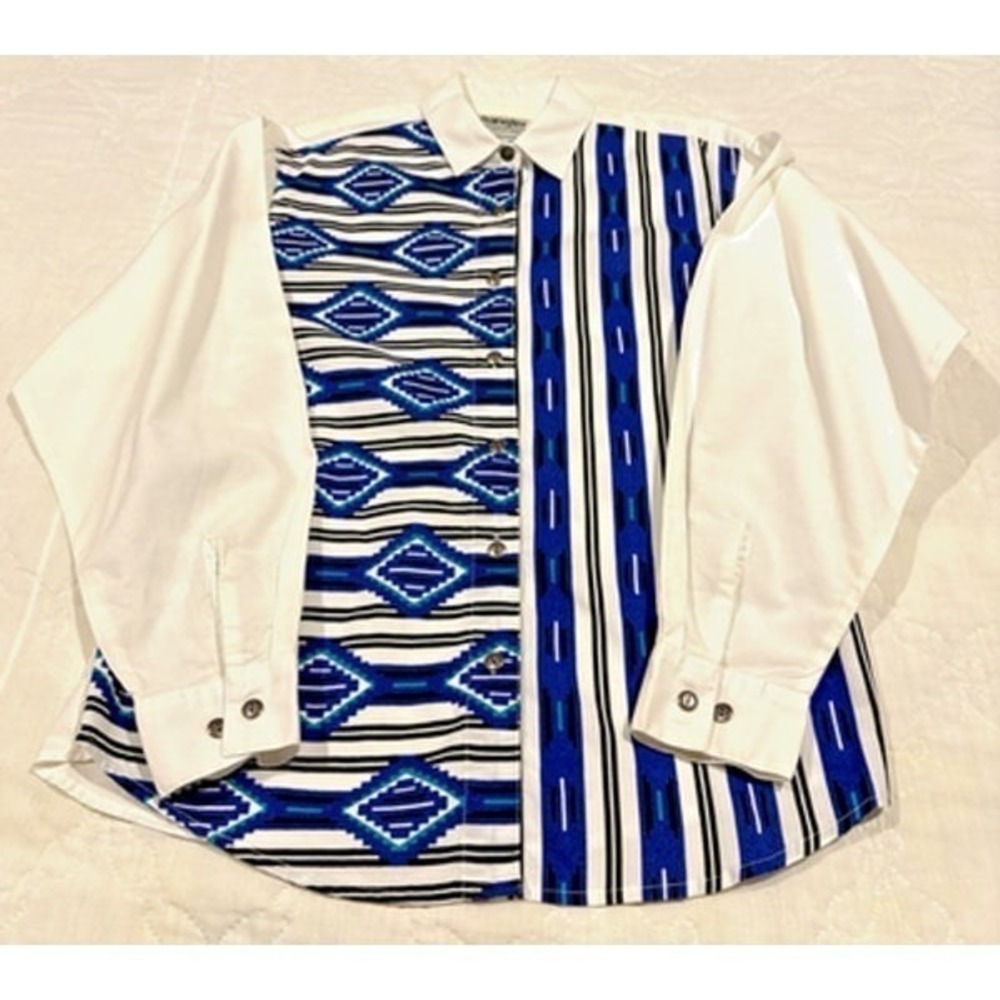 Wrangler western style button long sleeve shirt women's blue Aztec Size M (40)